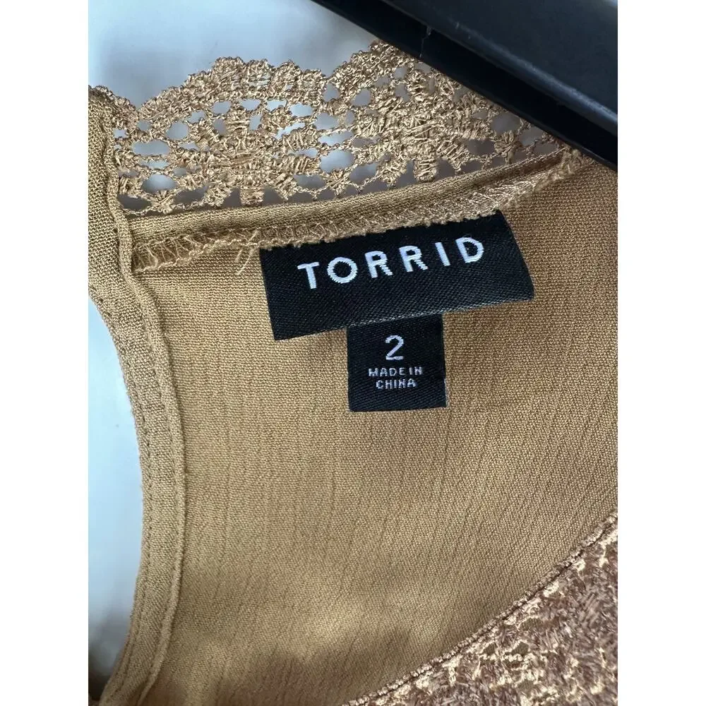 Torrid Washable Crinkle Gauze Yoke Flutter SS Top Plus Size 2 2X Boho Festival - Picture 10 of 14